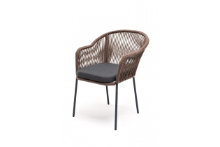 MR1000989 плетеный стул из роупа, каркас стальной серый, роуп коричневый, подушка темно-серая